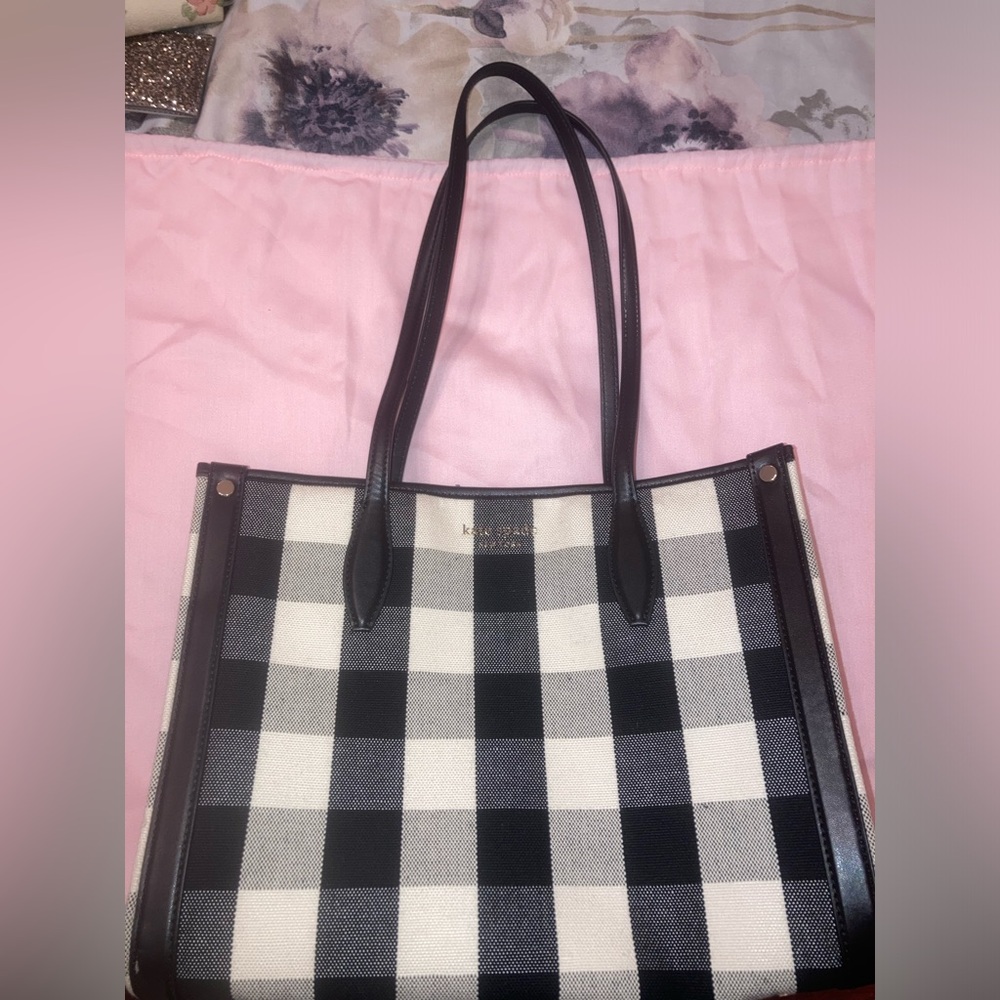 Kate Spade Plaid Black and White Tote